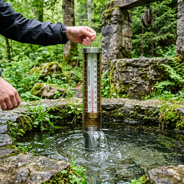 Brunnenthermometer im Einsatz